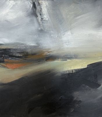 Untitled, oil, cold wax medium and charcoal on wood panel, 16 x 16 in.