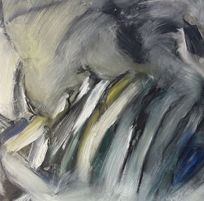 Untitled, oil, cold wax medium and charcoal on wood panel, 16 x 16 in.
