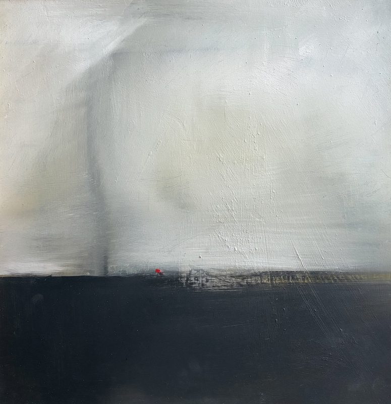 Untitled, oil, cold wax medium and charcoal on wood panel, 16 x 16 in.