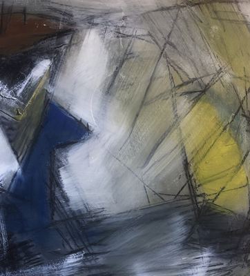 Untitled, oil, cold wax medium and charcoal on wood panel, 16 x 16 in.