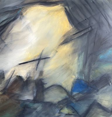Untitled, oil, cold wax medium and charcoal on wood panel, 24 x 24 in.