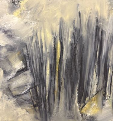 Untitled, oil, cold wax medium and charcoal on wood panel, 24 x 24 in.
