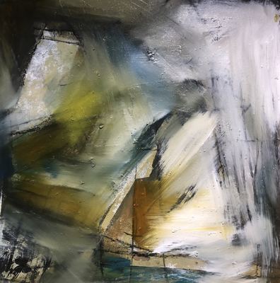 Untitled, oil, cold wax medium and charcoal on wood panel, 24 x 24 in.