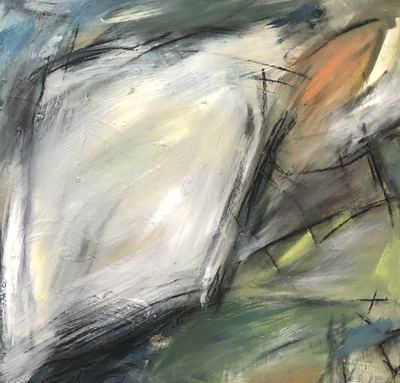 Untitled, oil, cold wax medium and charcoal on wood panel, 24 x 24 in.