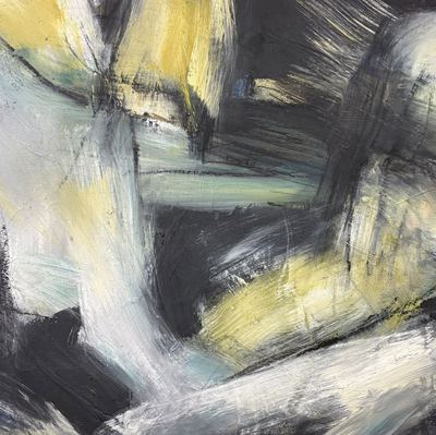 Untitled, oil, cold wax medium and charcoal on wood panel, 24 x 24 in.