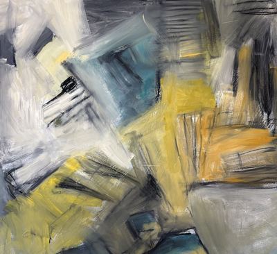 Untitled, oil, cold wax medium and charcoal on wood panel, 48 x 48 in.