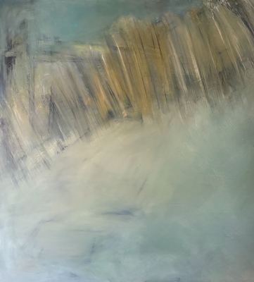 Untitled, oil, cold wax medium and charcoal on wood panel, 48 x 48 in.