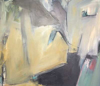 Untitled, oil, cold wax medium and charcoal on wood panel, 48 x 48 in.