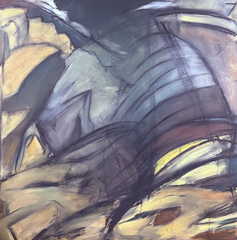 Untitled, oil, cold wax medium and charcoal on wood panel, 48 x 48 in.