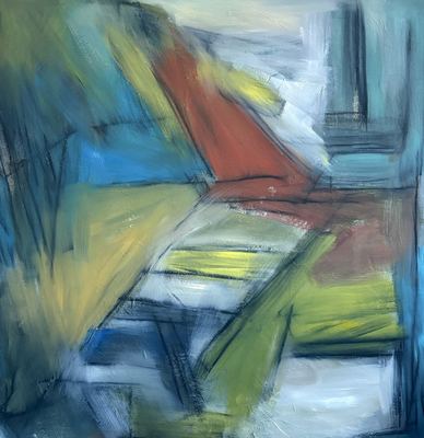Untitled, oil, cold wax medium and charcoal on wood panel, 48 x 48 in.
