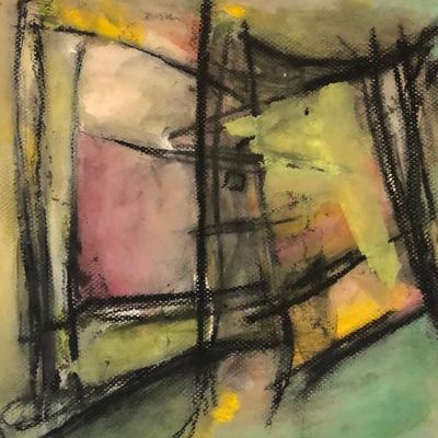 Untitled, watercolor, gouache and charcoal on paper, 16 x 16 in., framed